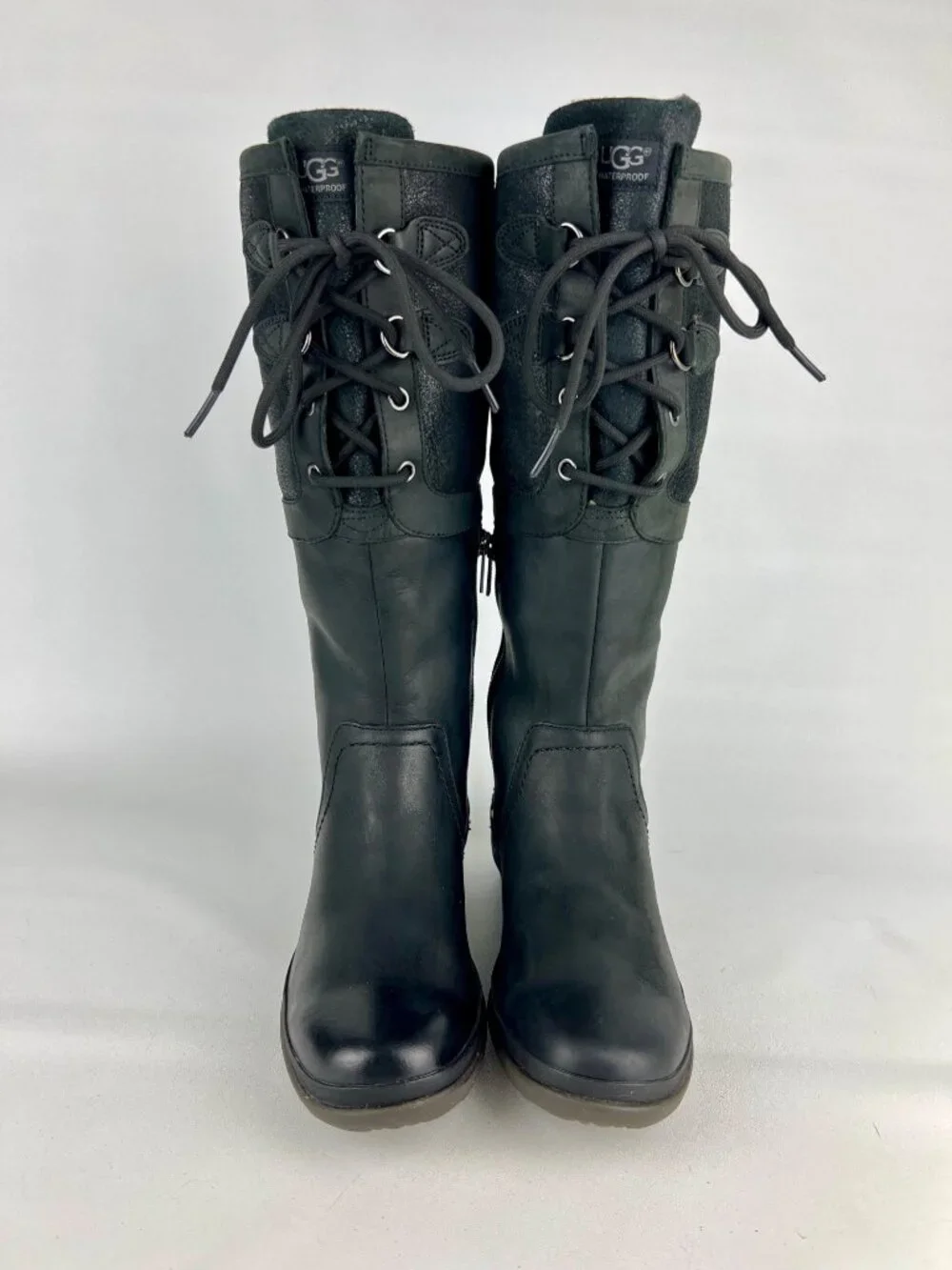 Ugg Womens Elsa Tall Boots 1008438 Black Waterproof Leather Rain Winter size 6